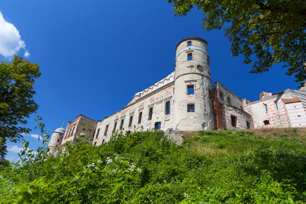 Renaissance castle, defense building, ruins, on a sunny day, Lublin Voivodeship, Janowiec ,Poland Janowiec, Poland - August 9, 2017: View on ruins of 16th century renaissance castle. In 1975 the object was bought by the Museum of Vistula River and since 1993 it has been gradually renovated janowiec poland stock pictures, royalty-free photos & images