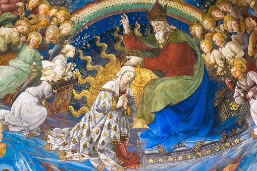 Spoleto, Umbria, Italy: Detail of 15th-century fresco (Coronation of the Virgin) by Filippo Lippi in the apse of Santa Maria Assunta Cathedral in Spoleto (Perugia Province). The painting is part of the fresco cycle called Life of the Virgin.