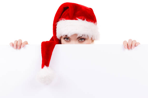 istock Woman with blank empty banner board. Christmas 839024512