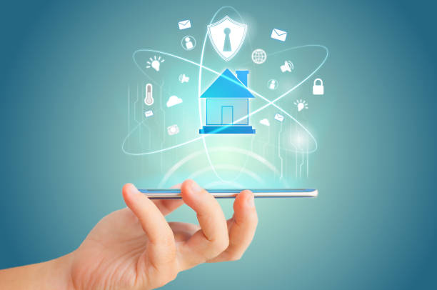 istock Smart phone remote for smart home hologram technology concept 839028202