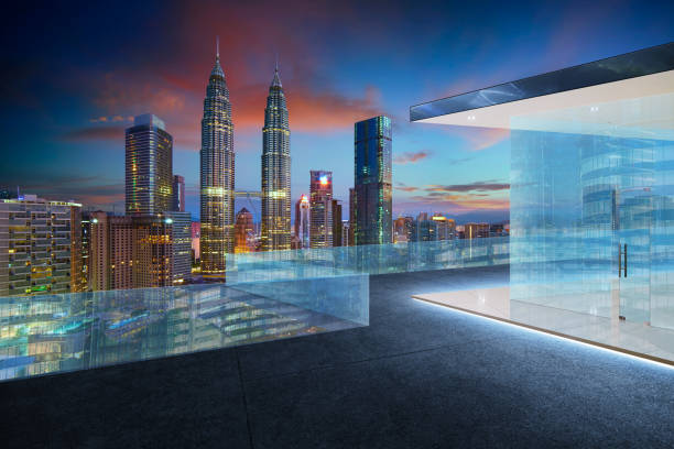 istock Empty glass balcony with kuala lumpur city skyline , night scene . 839037532