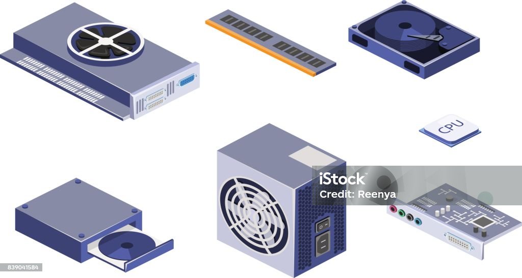 Isometric Flat 3d Isolated Vector White Computer Computer Parts Stock ...