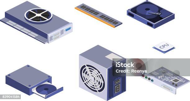 Round Computer Part Isometric Flat 3d Isolated Vector White Computer Computer Parts Stock ...