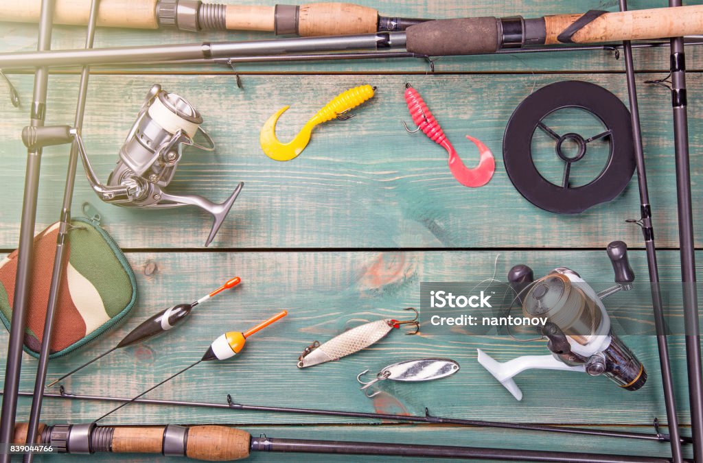 Fishing Theme Frame From Fishing Rods With Fishing Tackles Line