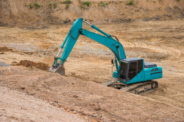 istock Blue backhoe excavating soil and sand 839056688