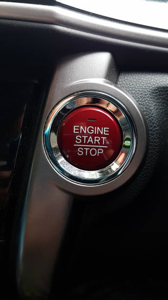 istock Red circle button controller of engine start and stop of hi-tech car 839064934