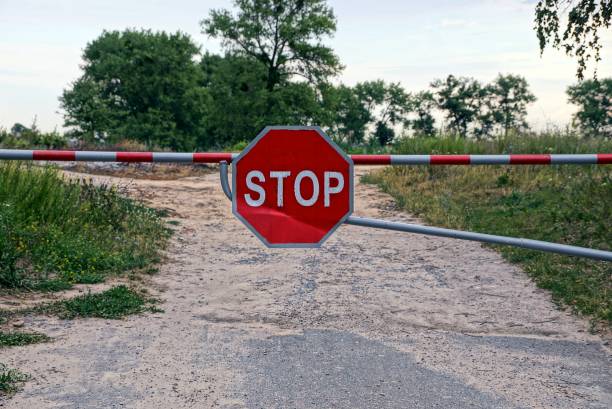 istock A barrier with a road sign on the road 839111492