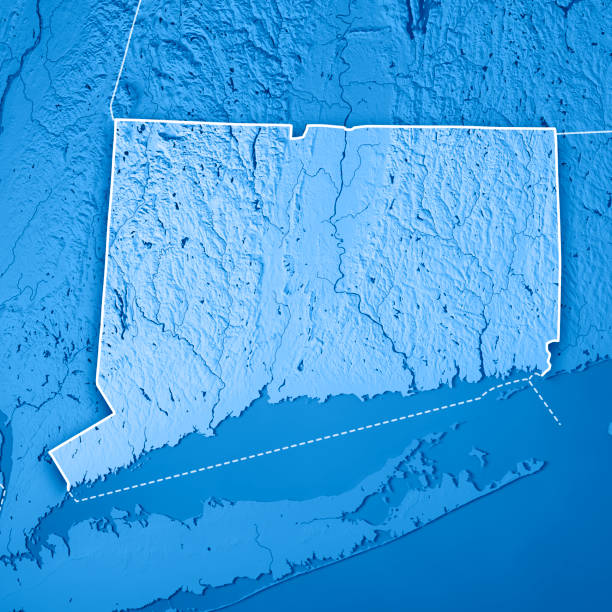 connecticut usa estado 3d render topográfico mapa frontera azul - connecticut map fotografías e imágenes de stock