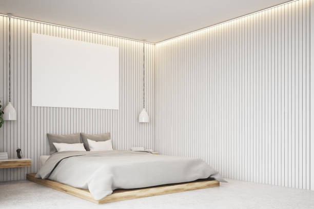 istock Beige bedroom with a poster, corner 839113152