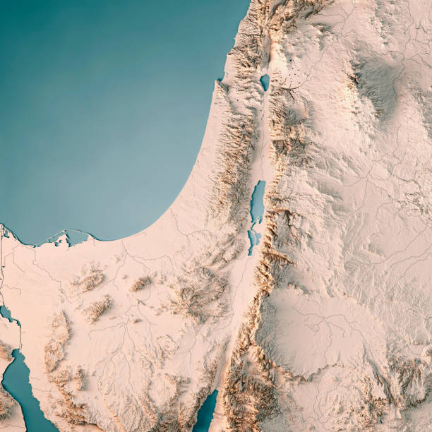 израиль страна 3d render топографическая карта нейтральная - sinai peninsula стоковые фото и изображения