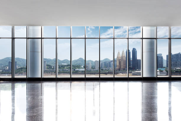 cityscape of chongqing in blue cloud sky from window