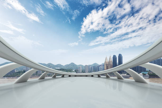 istock empty marble floor and cityscape of modern city 839153580