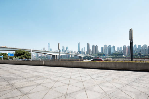 istock empty marble floor and cityscape of modern city 839154578
