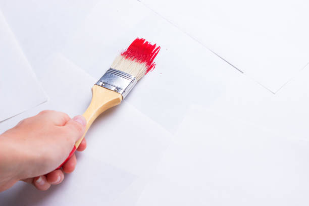 construction brush in hand on white background. not isolated. copy space