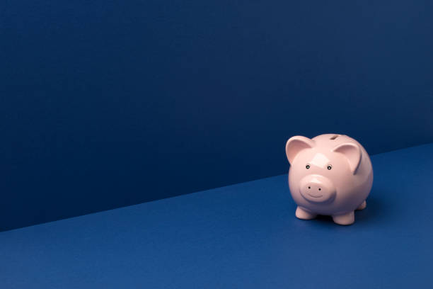 Small Piggy Bank Over Blue Background Copy Space
