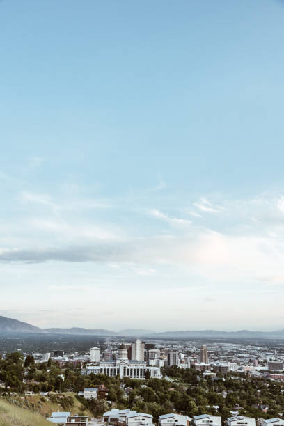 capitol hill em salt lake city - vertical copy space grass area column - fotografias e filmes do acervo