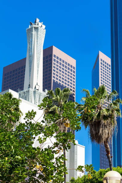 istock Downtown Los Angeles skyline  with blue sky and palm trees 839186890