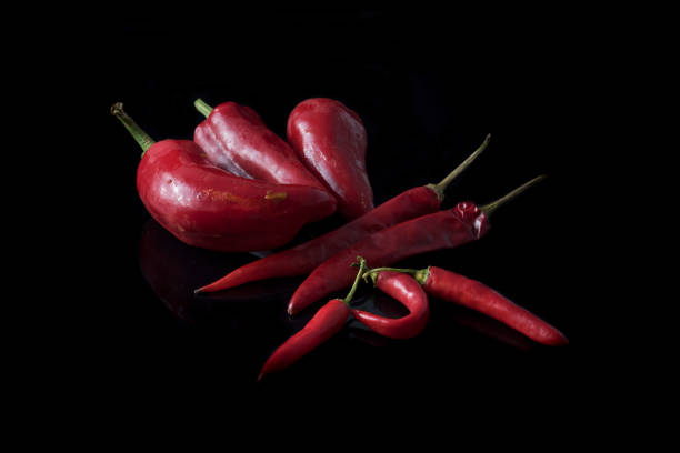 red chillies spicy Calabrian on a black background