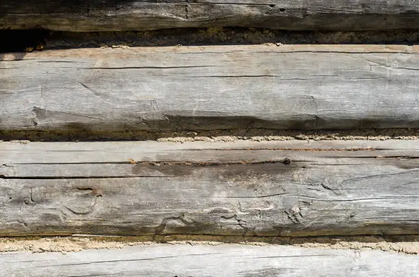 Photo of Old wooden background. Old log house