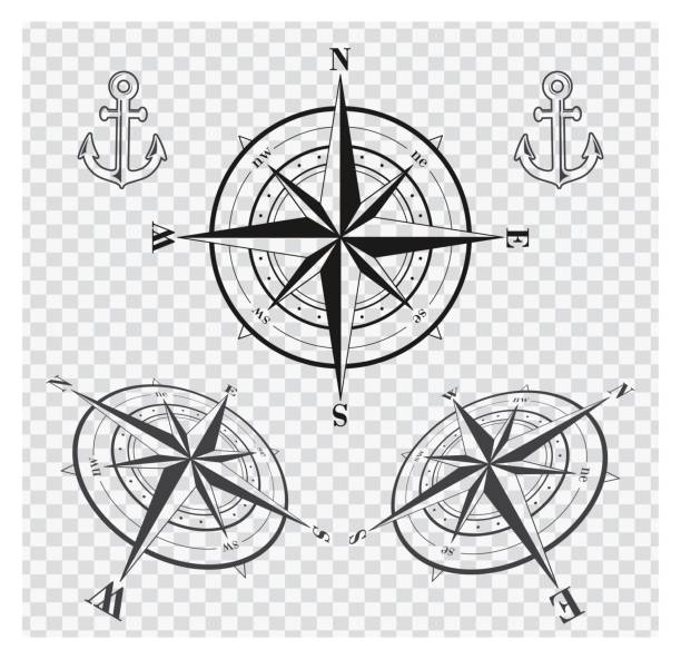 satz von kompass rosen oder windrosen - compass compass rose north direction stock-grafiken, -clipart, -cartoons und -symbole