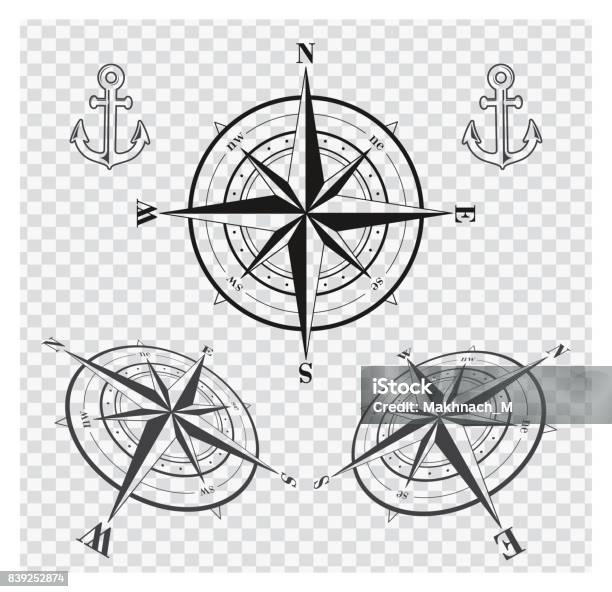 Set Of Compass Roses Or Wind Roses Stock Illustration - Download Image Now - Compass Rose, Wind, Navigational Compass