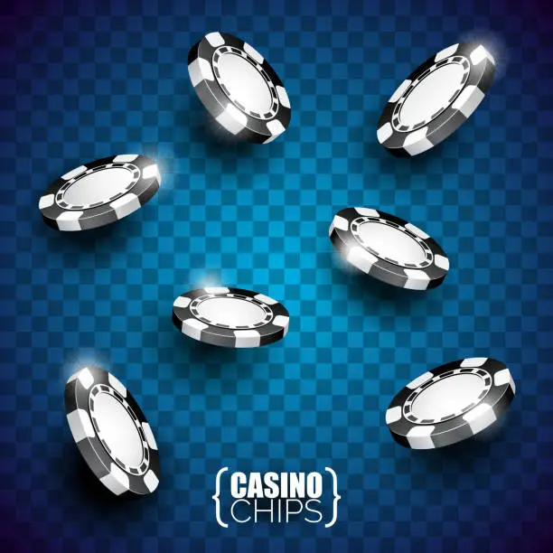 Vector illustration of Vector illustration on a casino theme with playing chips on bleu transparent background.