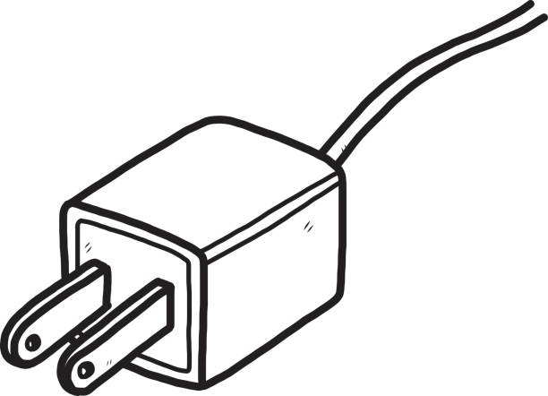 вилка, зарядное устройство для смартфона - art electric plug cartoon drawing stock illustrations