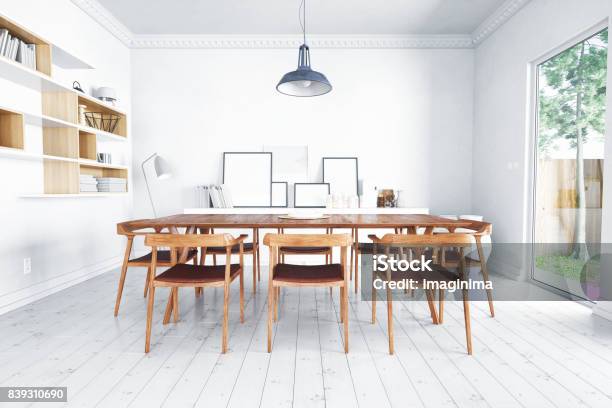 Foto de Escandinavo Sala Interior e mais fotos de stock de Mesa de Jantar - Mesa de Jantar, Ninguém, Cozinha