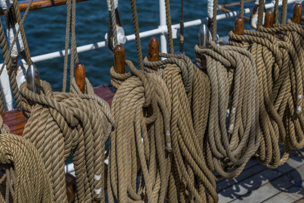 istock Ropes and wooden bollards on a sailing ship 839318754