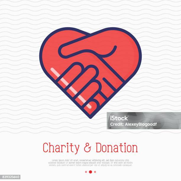 Two Hands In Shape Of Heart Thin Line Icon Handshake Symbol Of Kindness Donation And Charity Vector Illustration Stock Illustration - Download Image Now