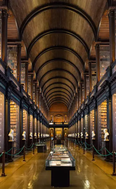 Photo of Dublin Ireland January 23 2017: Old library on Trinity table portrait