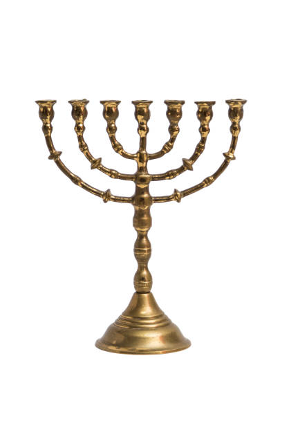 istock Ancient ritual candle menorah on isolated white background 839342842