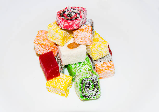 istock Many assorted multicolored Turkis h Delight on white background 839345958