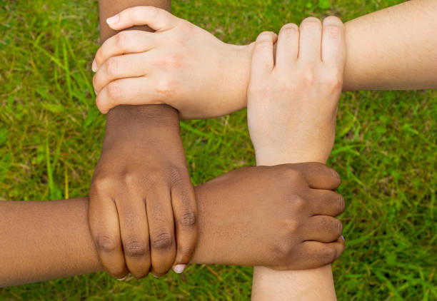istock Joined hands of multiracial friends in cooperation as team 839352490