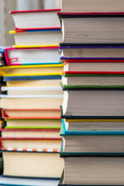 istock Stack of books on a shelf, multicolored book spines. 839352624