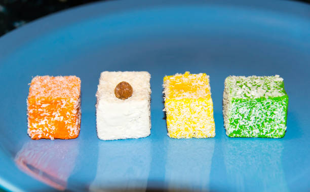 istock Many assorted multicolored Turkis h Delight on blue background 839352660