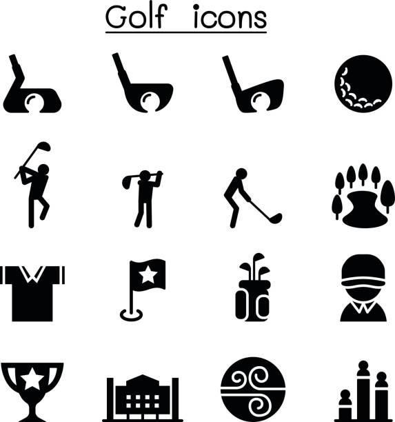 illustrazioni stock, clip art, cartoni animati e icone di tendenza di icone del golf - outline cart golf golf course
