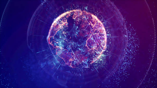 abstrakcyjna sieć cyfrowa ziemia wykonana z cząstkami - globe earth speed world map zdjęcia i obrazy z banku zdjęć