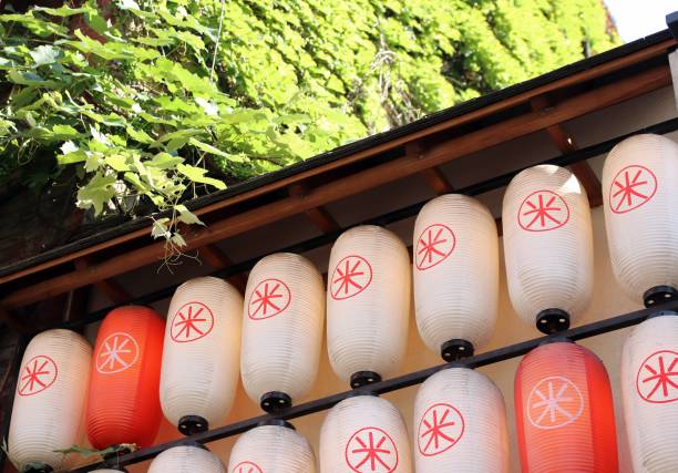 row of Asian lettering lanterns