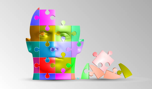 istock A person's face consists of a multi-colored puzzle. Vector illustration of a logical task 839369080