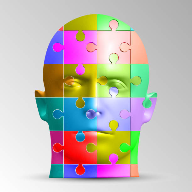 istock A person's face consists of a multi-colored puzzle. Vector illustration of a logical task 839369176