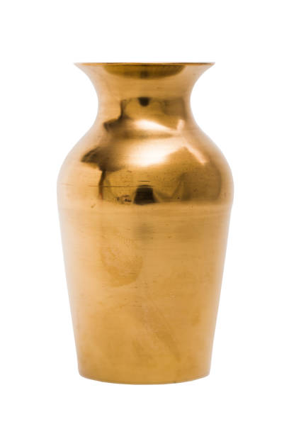 istock Antic gold engraved oriental metal vase on isolated background. 839371934