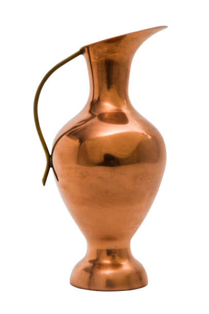 istock Antic gold engraved oriental metal vase on isolated background. 839371954