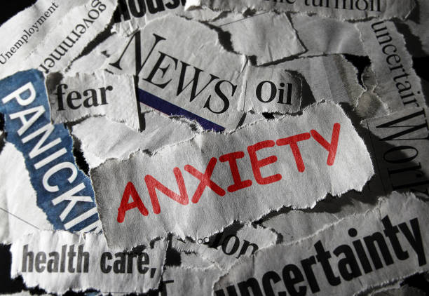 feeling anxious concept - newspaper headline finance recession anxiety imagens e fotografias de stock