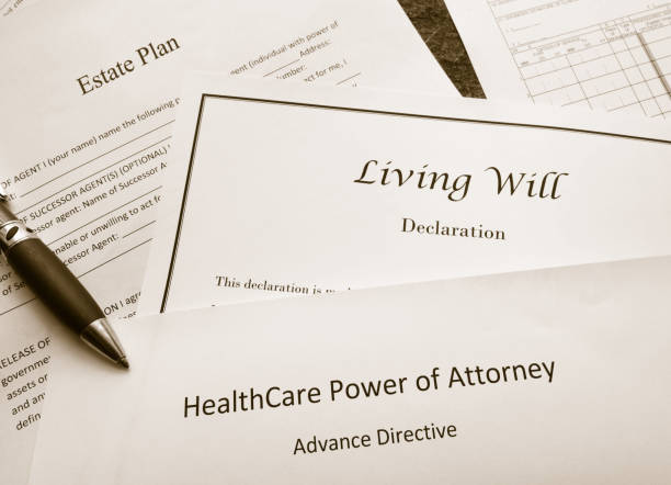Legal and estate planning documents Estate Plan, Living Will, and Healthcare Power of Attorney documents will legal document photos stock pictures, royalty-free photos & images