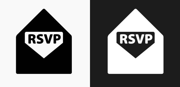 RSVP Icon on Black and White Vector Backgrounds RSVP Icon on Black and White Vector Backgrounds. This vector illustration includes two variations of the icon one in black on a light background on the left and another version in white on a dark background positioned on the right. The vector icon is simple yet elegant and can be used in a variety of ways including website or mobile application icon. This royalty free image is 100% vector based and all design elements can be scaled to any size. rsvp stock illustrations