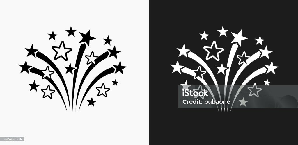 Fireworks Icon on Black and White Vector Backgrounds Fireworks Icon on Black and White Vector Backgrounds. This vector illustration includes two variations of the icon one in black on a light background on the left and another version in white on a dark background positioned on the right. The vector icon is simple yet elegant and can be used in a variety of ways including website or mobile application icon. This royalty free image is 100% vector based and all design elements can be scaled to any size. Clip Art stock vector