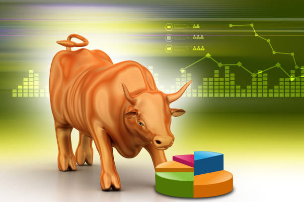 istock Rising bronze business bull in color background 839385180