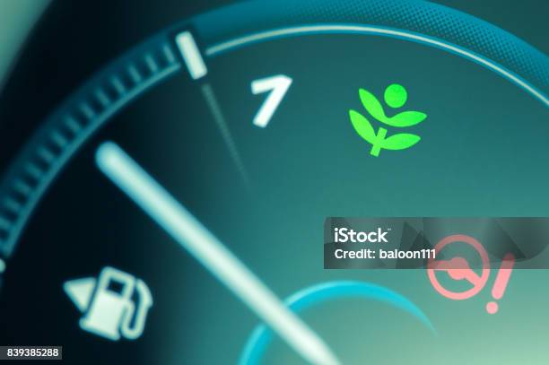 Eco Drive Light Icon On Car Dashboard Stock Photo - Download Image Now - Biofuel, Car, Economy