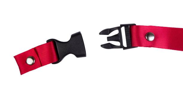 istock Side release buckle from plastic with Red belt nylon on the white background. 839389390